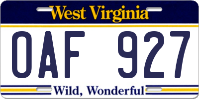 WV license plate OAF927