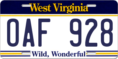 WV license plate OAF928