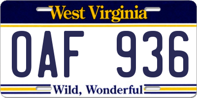 WV license plate OAF936