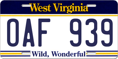 WV license plate OAF939