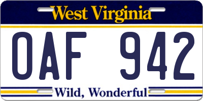 WV license plate OAF942