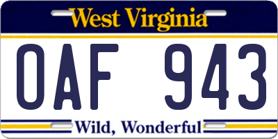 WV license plate OAF943