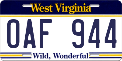 WV license plate OAF944