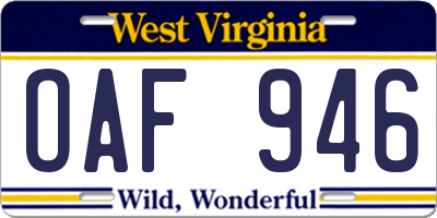 WV license plate OAF946