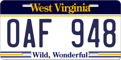 WV license plate OAF948