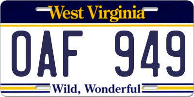 WV license plate OAF949