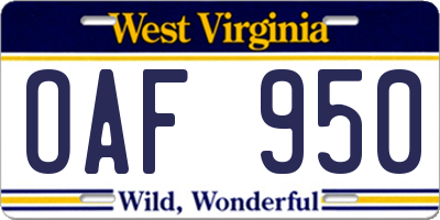 WV license plate OAF950