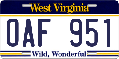 WV license plate OAF951
