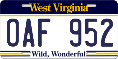 WV license plate OAF952
