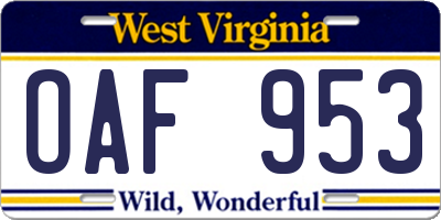 WV license plate OAF953
