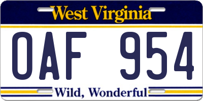 WV license plate OAF954