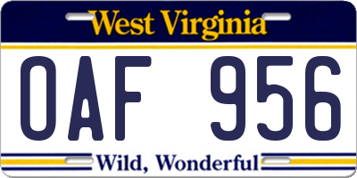 WV license plate OAF956