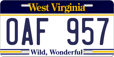 WV license plate OAF957