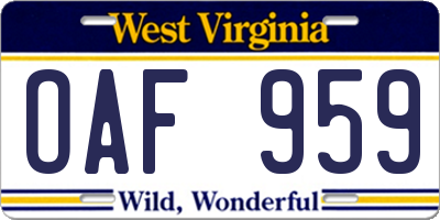 WV license plate OAF959