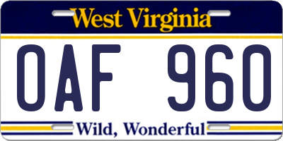 WV license plate OAF960