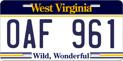 WV license plate OAF961