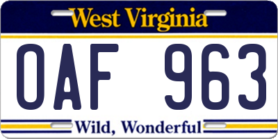 WV license plate OAF963
