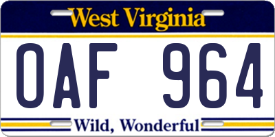 WV license plate OAF964