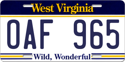 WV license plate OAF965