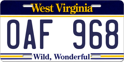 WV license plate OAF968