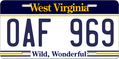 WV license plate OAF969