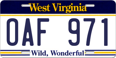WV license plate OAF971
