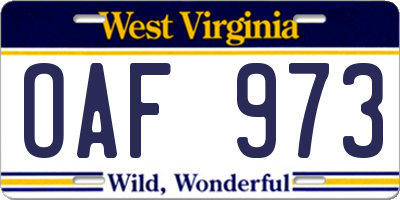 WV license plate OAF973