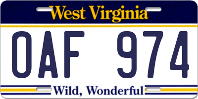 WV license plate OAF974