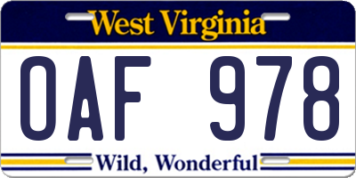 WV license plate OAF978