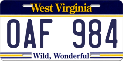 WV license plate OAF984
