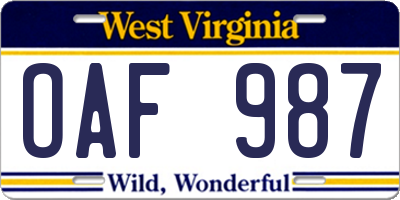 WV license plate OAF987