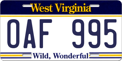 WV license plate OAF995