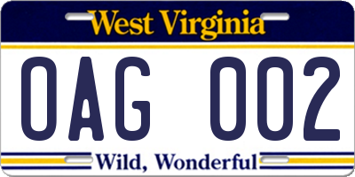 WV license plate OAG002