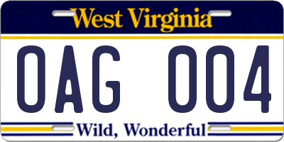 WV license plate OAG004
