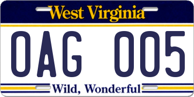 WV license plate OAG005