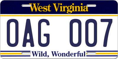 WV license plate OAG007
