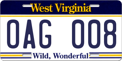 WV license plate OAG008