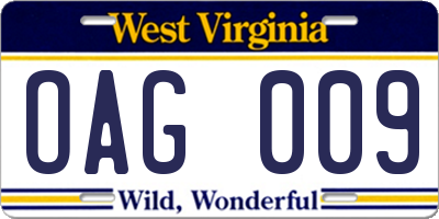 WV license plate OAG009