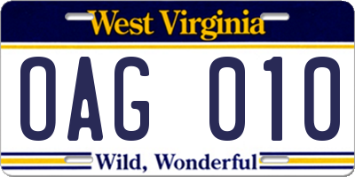 WV license plate OAG010