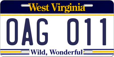 WV license plate OAG011