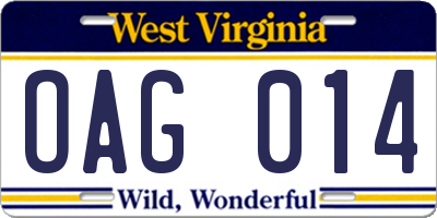 WV license plate OAG014