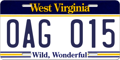 WV license plate OAG015