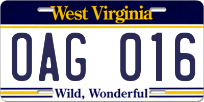 WV license plate OAG016