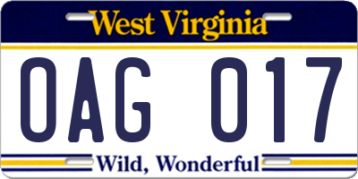 WV license plate OAG017