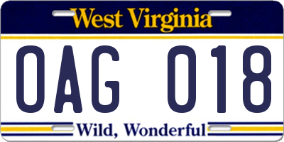 WV license plate OAG018