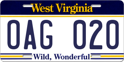 WV license plate OAG020
