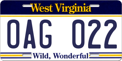 WV license plate OAG022