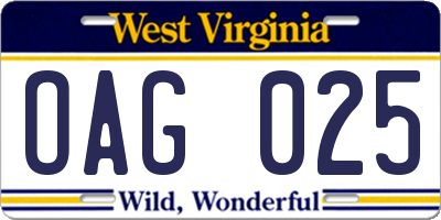 WV license plate OAG025