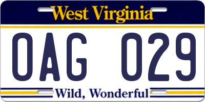WV license plate OAG029