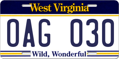 WV license plate OAG030
